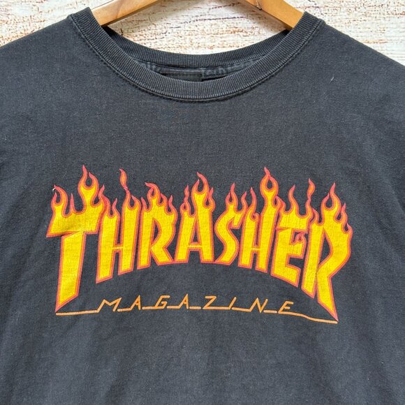 Vintage Thrasher Magazine Flame Logo Black Graphic Skate T-Shirt Unisex Small - Picture 2 of 10
